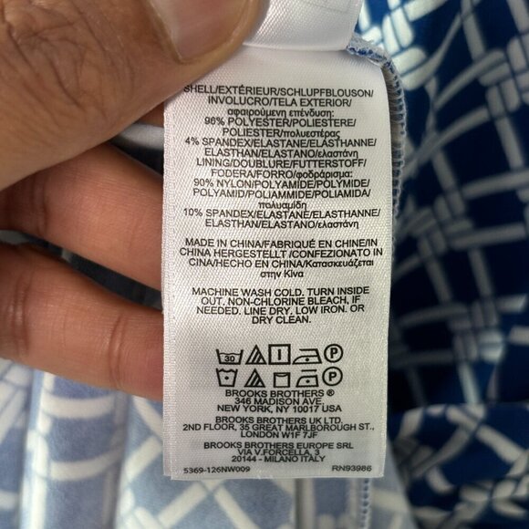 Brooks Brothers Women's Blue White Knee Length Faux Wrap Midi Dress Size Medium - Picture 8 of 11